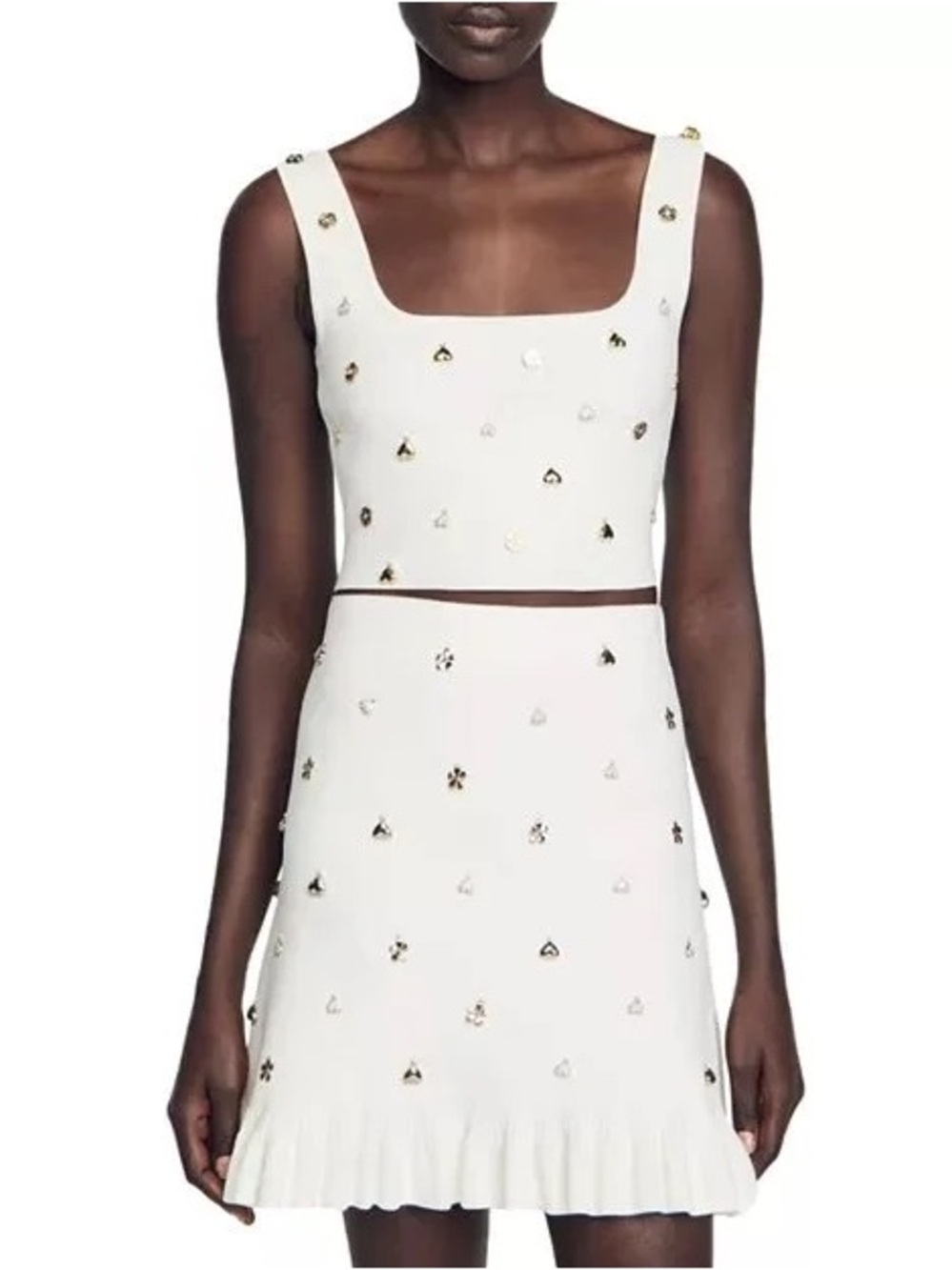 White Embellished Crop Top & Skirt Set